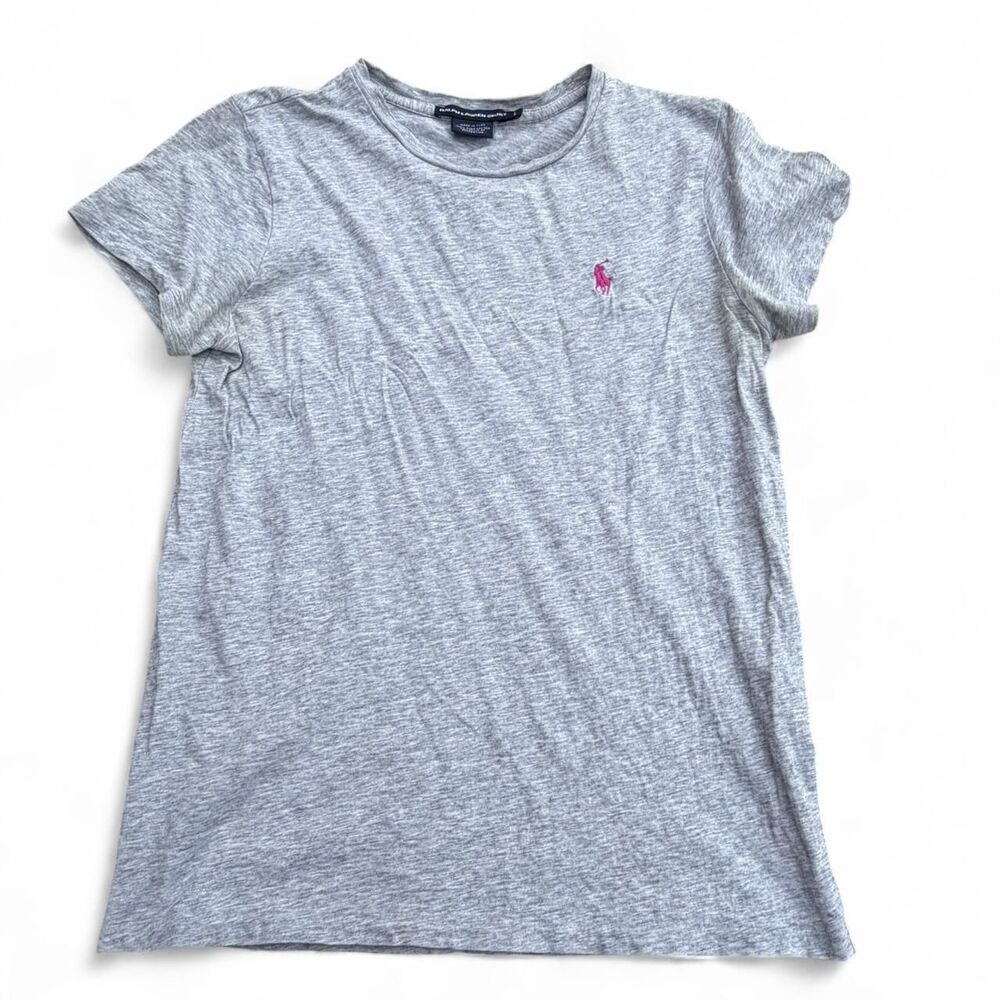 Ralph-lauren Sport Women's Large Grey Shirt Pink Pony - Picture 2 of 6